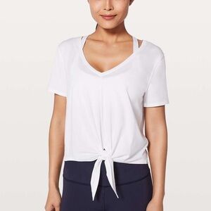 lululemon knot gonna fly v-neck short sleeve tee in white